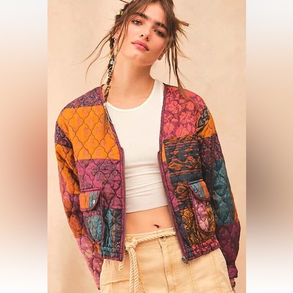 Free People Peggy Quilted Jacket Size Large Trendy Boho Bohemian Hippie - Picture 1 of 12